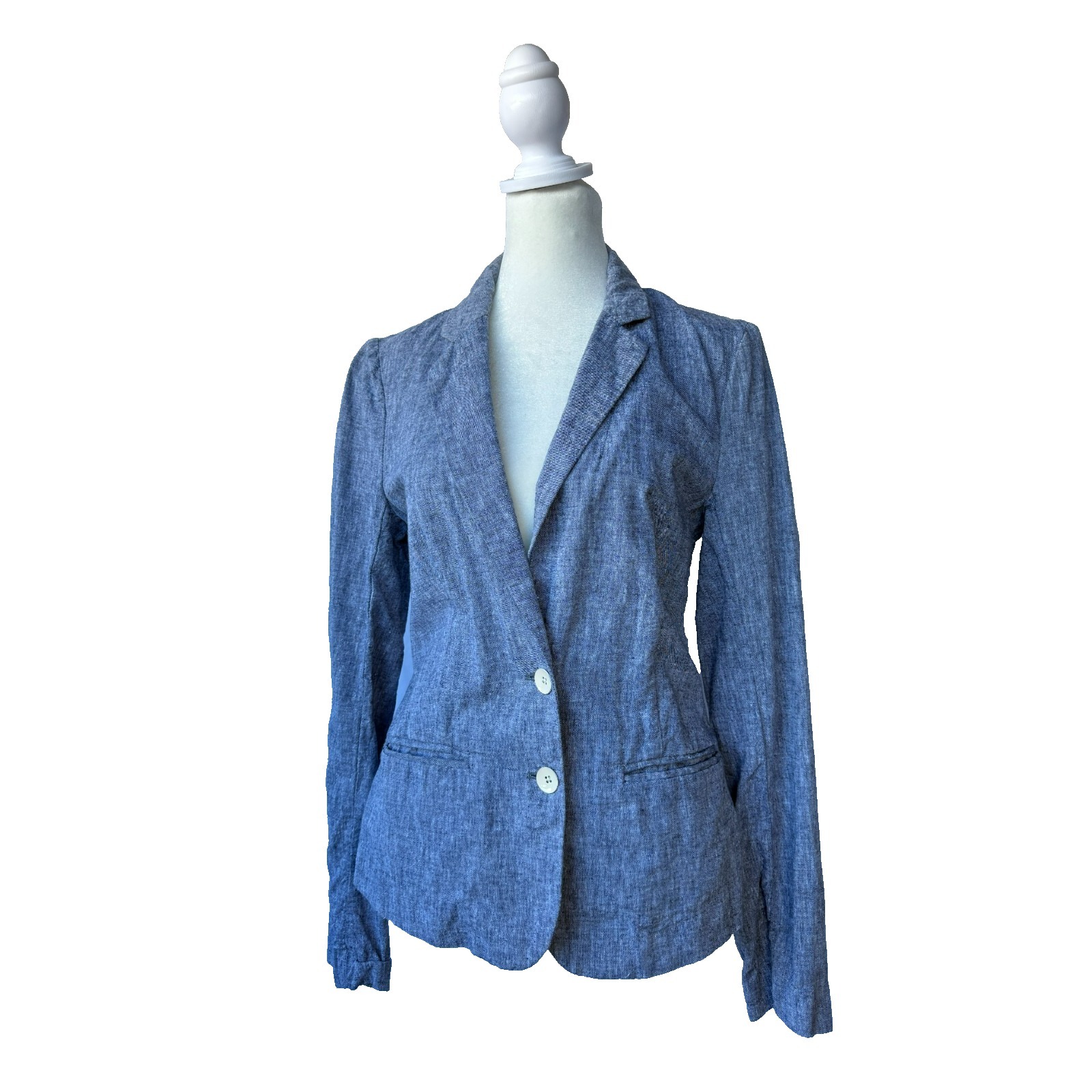 Cartonnier By Anthropologie Blazer Jacket Womens Size 2 Blue Linen Blend Preppy
